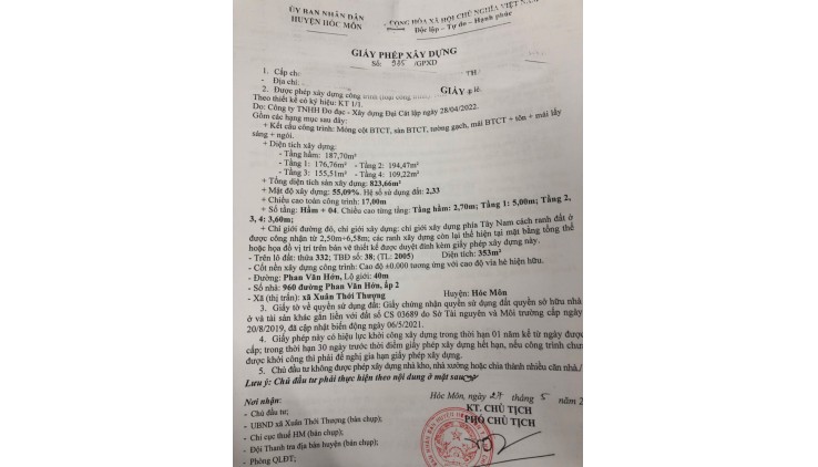 Bán đất mặt phố Phan Văn Hớn, xã Xuân Thới Thượng, địa điểm xây văn phòng hoạt động rất đẹp